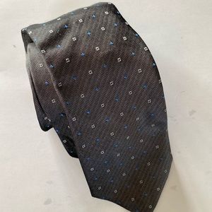 Hugo Boss made in Italy, silk necktie, gray with silver and blue squares